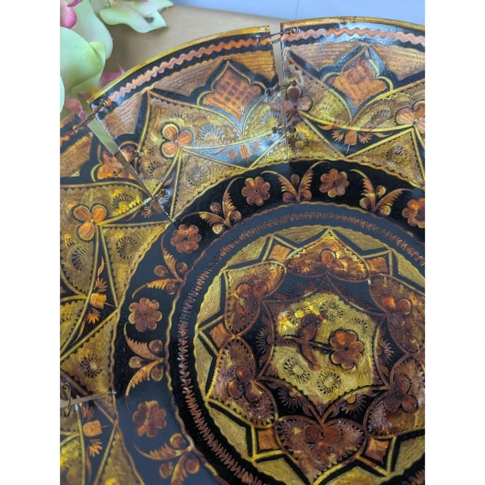Vintage Upcycled Copper Enamel Art‎ Decorative bowl Floral Motif Wall Decor